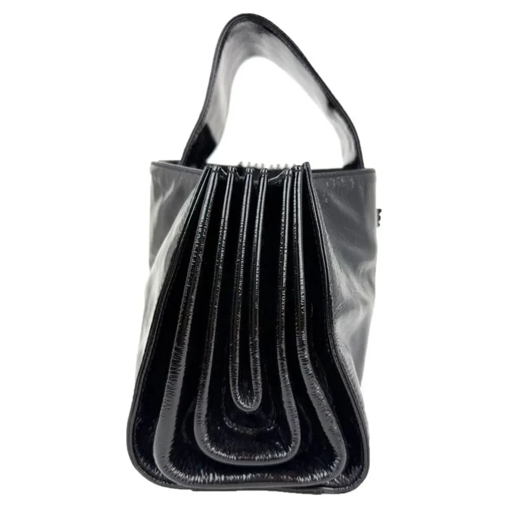 Chanel Patent Mademoiselle lock Convertible Wrist Clutch Black Bag
